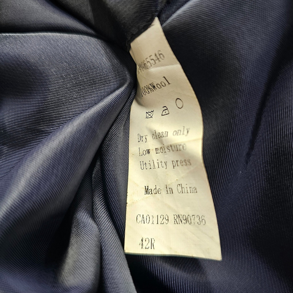 Calvin Klein 42R Blue Sport Coat Blazer Jacket Solid 2B Wool B655 - Picture 10 of 11